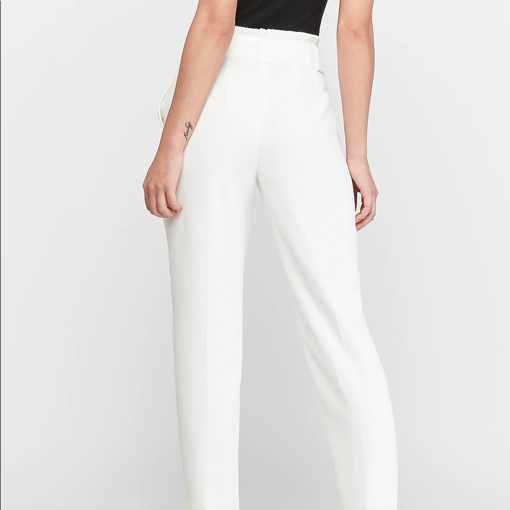 Express White High Waisted Paperbag Ankle Pant